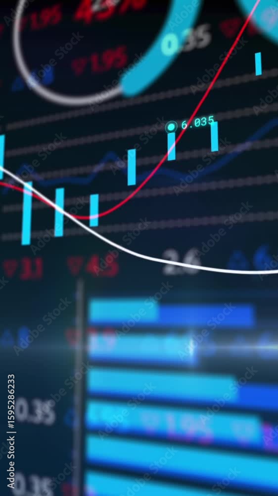 Aufkleber animation of statistical and stock market data processing against blue background