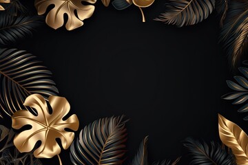 Luxury floral background with golden and black palm