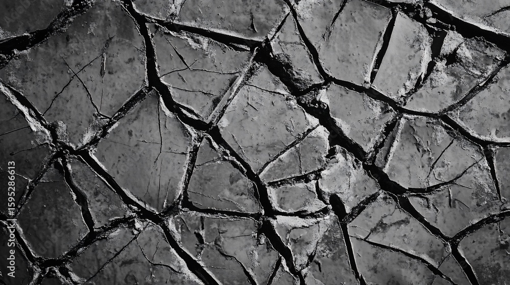 Poster abstract black and white shattered pattern of broken geometric shapes and cracks