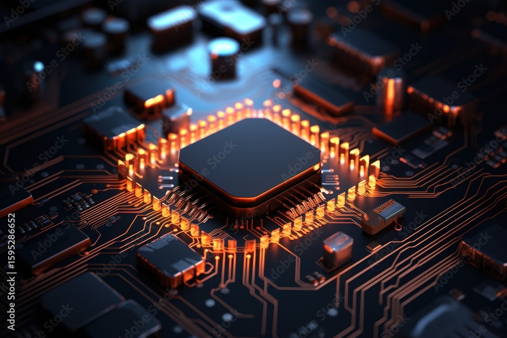 Poster minimalistic design configure technology concept with cog symbol on a microchip