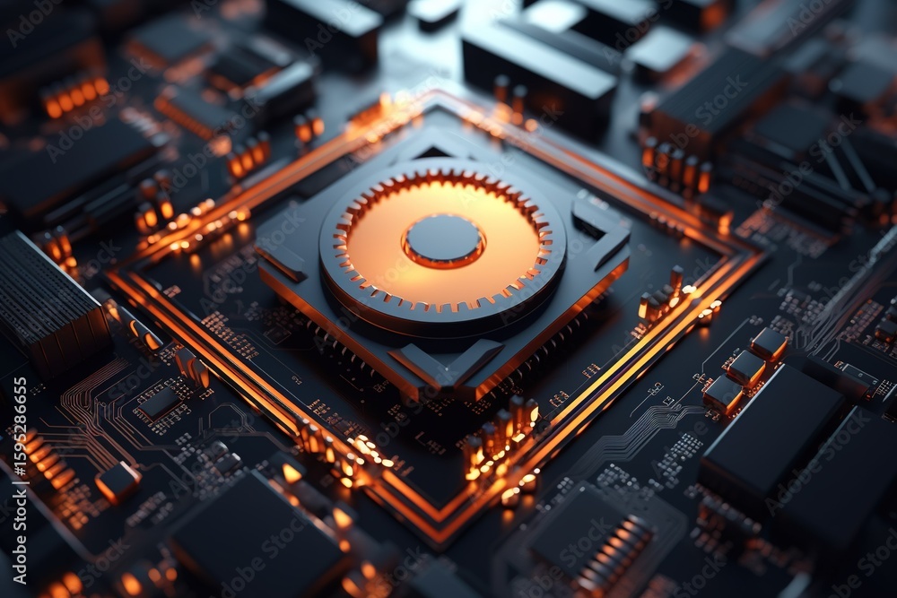 Poster minimalistic design configure technology concept with cog symbol on a microchip