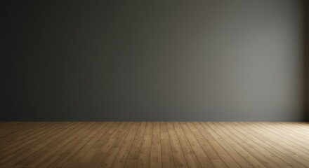 Empty Room Interior with Wood Floor and Grey Wall