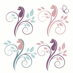 Floral seahorse motifs with butterfly swirl leaves