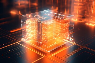 minimalistic design Data Transfer Concept. Orange, Futuristic Digital Style. 3D Render.