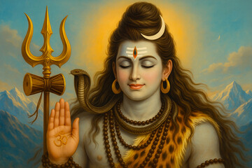 Meditative Lord Shiva with Trishul &ndash; Divine Calm and Energy