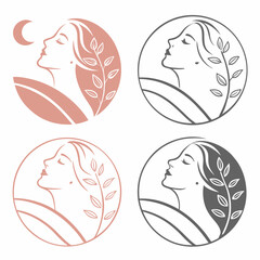 Elegant female profiles with botanical elements woman