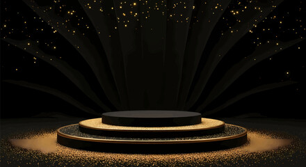 Elegant Black Stage Podium with Golden Accent for Luxurious Presentations and Events Showcase