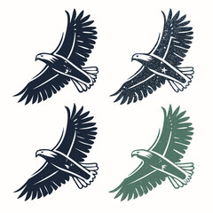 Four flying eagles with textured wings bird talons