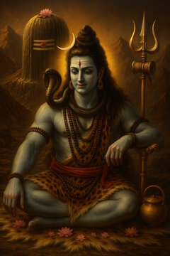 Divine Lord Shiva Seated in Meditation with Trident and Shivling