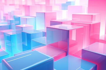 Fototapeta premium minimalistic design Pink and Blue, Glossy Cubes Perfectly Constructed to create a Futuristic Tech Background