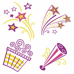 Festive stars confetti and party horn celebration