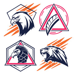 Obraz premium Fierce animal heads geometric emblems eagle tiger