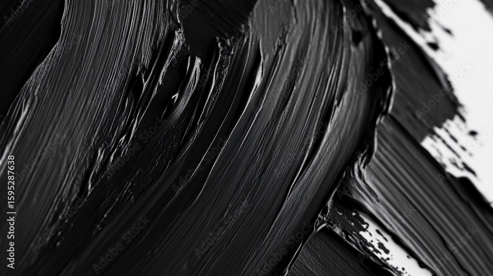 Poster abstract black and white brushstrokes with varying widths creating a textured surface