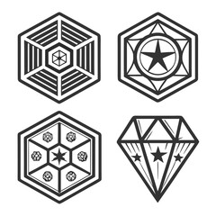 Geometric emblems with stars and patterns badge diamond