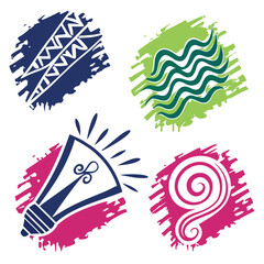 Four abstract graphic elements with textured backgrounds