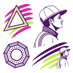Geometric shapes and profile portraits triangle octagon