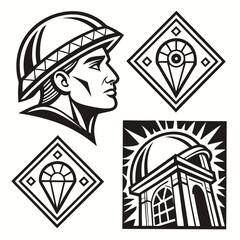 Geometric Stylized Man Head Building and Symbols profile helmet