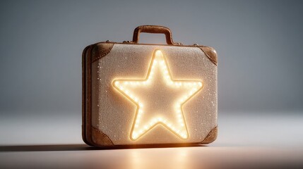 Star icon embedded in briefcase symbol, glowing over white background to illustrate employee value and rewards.