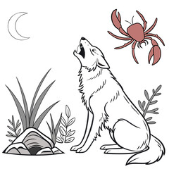Howling wolf crab moon night vector