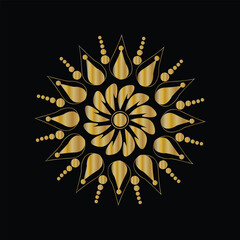 Obraz premium Golden mandala flower design on black background