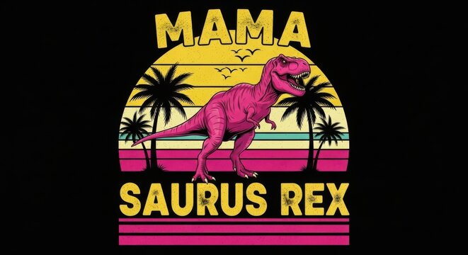 Mama Saurus Rex Dinosaur Retro Sunset