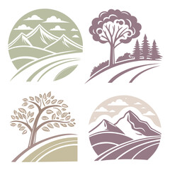 Mountain tree landscape icons nature mountains