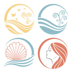 Nature inspired abstract circular emblems with organic elements vector