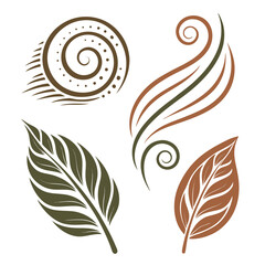 Organic leaf and swirl icons nature brown