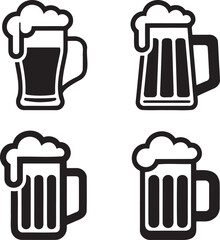 Fototapeta premium Beer mug silhouette set vector illustration isolated On Transparent Background