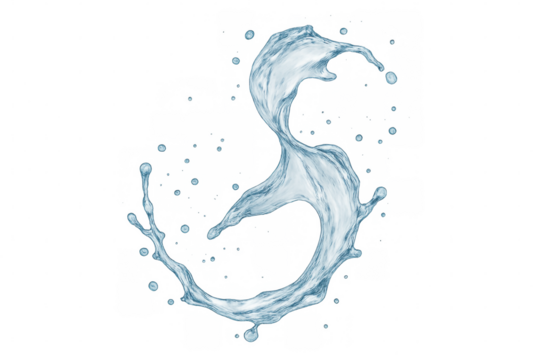 Refreshing splash of pure water forming a dynamic s shape, isolated on transparent background, ideal for projects related to purity, freshness, and motion