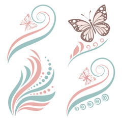 Pink and teal butterflies and abstract swirls butterfly