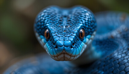 Fototapeta premium Blue viper snake closeup face