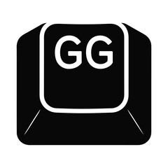 Keyboard key with gg letters silhouette isolated on white background