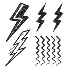 Rough Black Lightning Bolt Icons and Wavy Lines thunder electricity