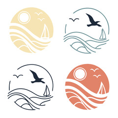 Obraz premium Sailing boats and seagulls over wavy ocean waves