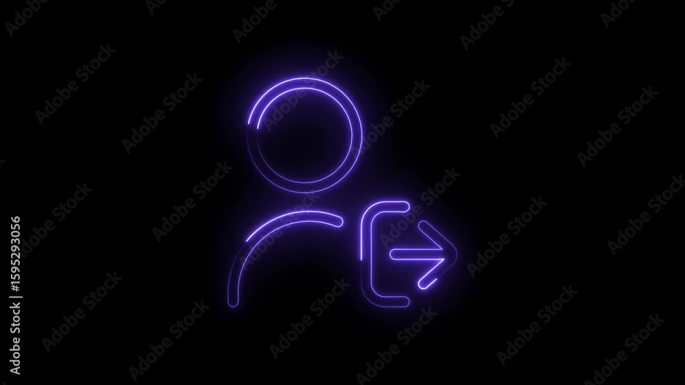 Poster glowing neon user exit icon purple light symbol abstract background technology futuristic interface 
