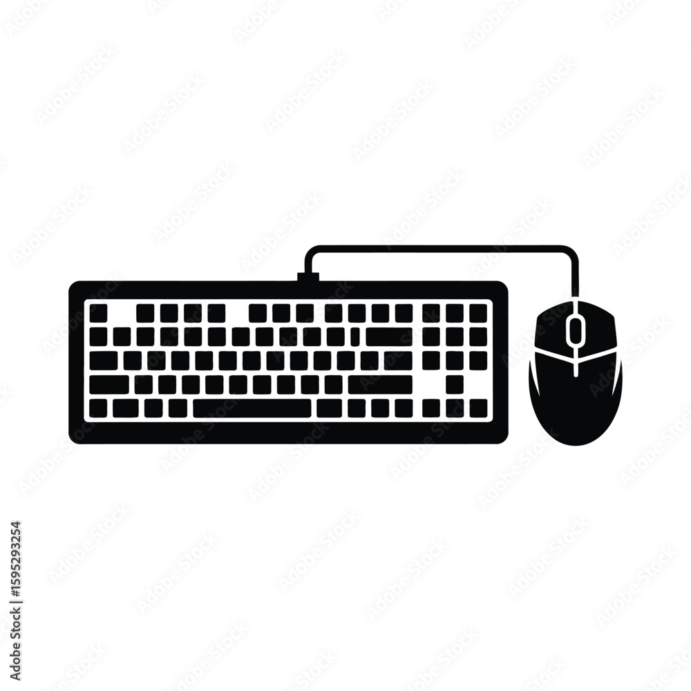 Poster computer keyboard and mouse silhouette isolated on white background