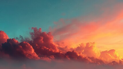 Sunset gradient sky merges warm hues with subtle film grain, offering abstract dreamy atmosphere for peaceful mood, nature appreciation, and modern background visuals.
