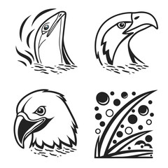 Stylized eagle heads and abstract natural elements falcon bird
