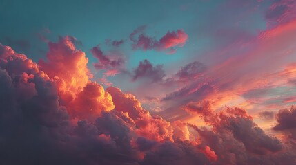 Sunset gradient sky merges warm hues with subtle film grain, offering abstract dreamy atmosphere for peaceful mood, nature appreciation, and modern background visuals.