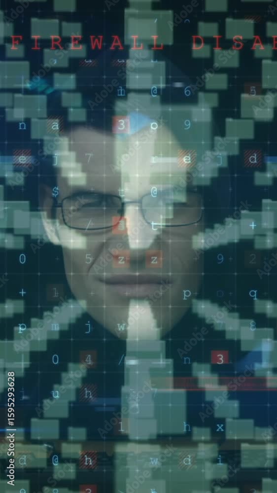 Poster animation of cyber attack warning over online security padlock and hacker