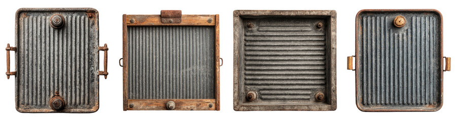Vintage Metal Frames with Ribbed Texture on Transparent Background