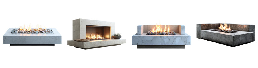 Modern Fireplaces with Elegant Designs on Transparent Background