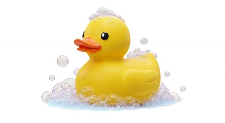 Yellow rubber duck in a pool of bubbles