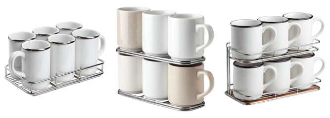 Stylish Stackable Mugs with Elegant Design on Transparent Background
