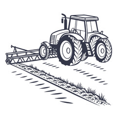 Tractor cultivating farmland with towed agricultural implement farming agriculture