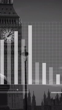 Animation of financial data processing over london cityscape