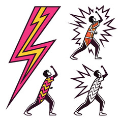 Vibrant lightning bolt and energetic figures energy power