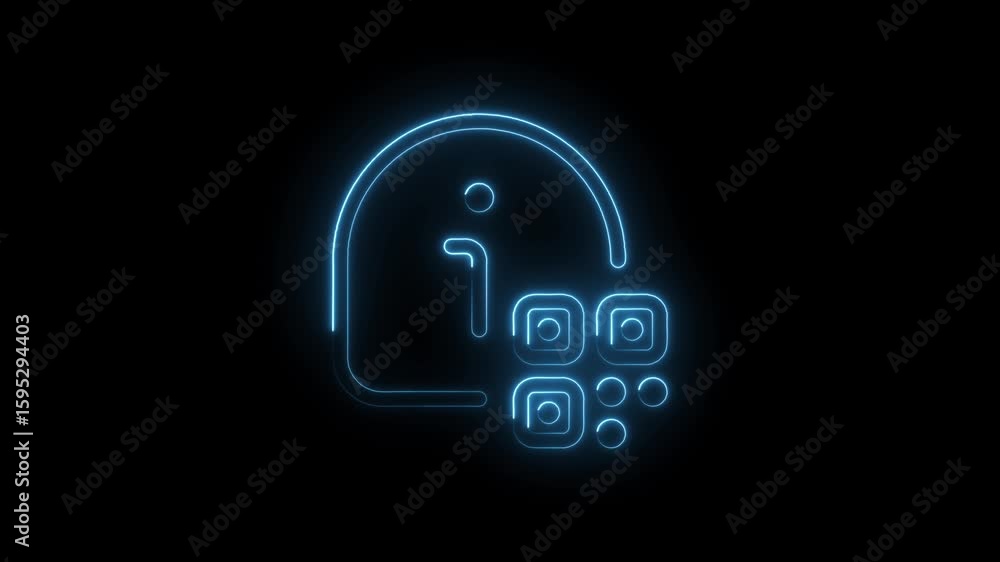 Poster glowing neon information icon with data blocks and circles on black background futuristic technology
