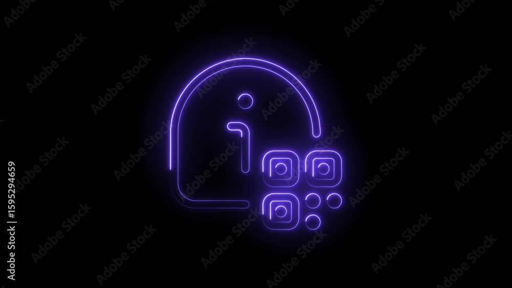 Poster glowing neon information icon symbol with abstract squares and circles on transparent black backgrou